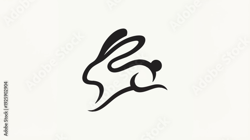 Minimalist black rabbit logo design on a light background.