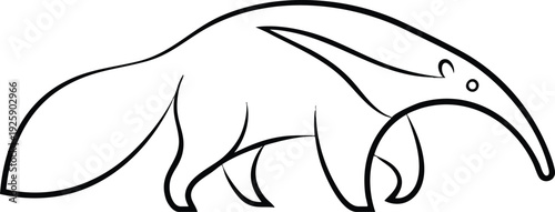 Minimalist Line Art Drawing of an Anteater in Motion.