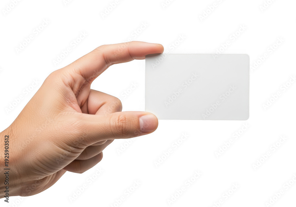 Obraz premium A hand holding a blank white card isolated on transparent background