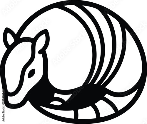 Stylized Armadillo Illustration in Black and White.