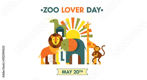 Colorful Cartoon Animals Celebrating Zoo Lover Day.