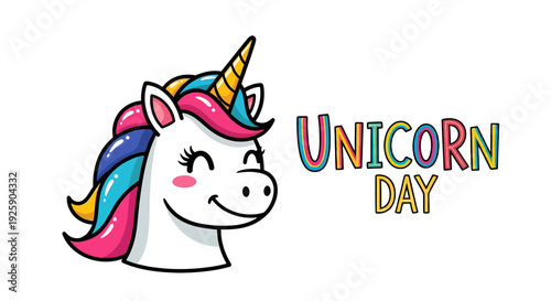 Cartoon Unicorn Head with Rainbow Mane.