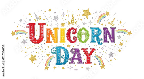 Colorful Unicorn Day Text with Stars 2.
