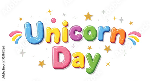 Colorful Unicorn Day Text with Stars 1.