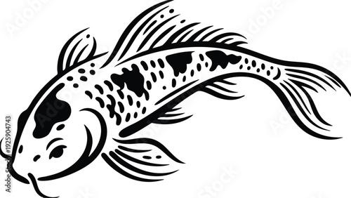 Stylized Black and White Koi Fish Illustration.