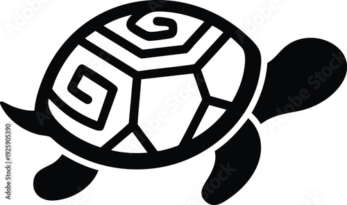Stylized Black and White Turtle Silhouette Icon.