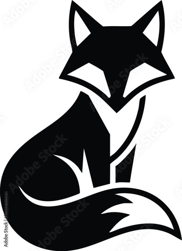 Stylized Black Fox Silhouette Sitting Gracefully.
