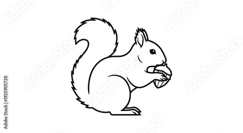 Outline drawing of a squirrel holding a nut in its paws.