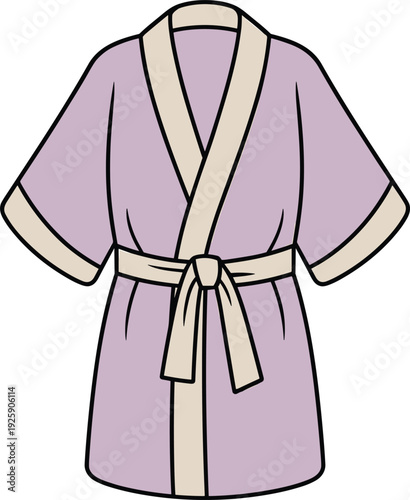 Women bathrobe vector illustration isolated on light background, cozy homewear garment with belt and collar detail for spa, relaxation and fashion design
