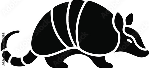 Stylized Black Silhouette of an Armadillo Walking.
