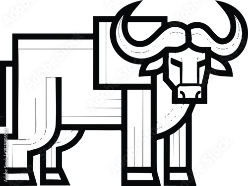 Stylized Geometric Illustration of a Buffalo.