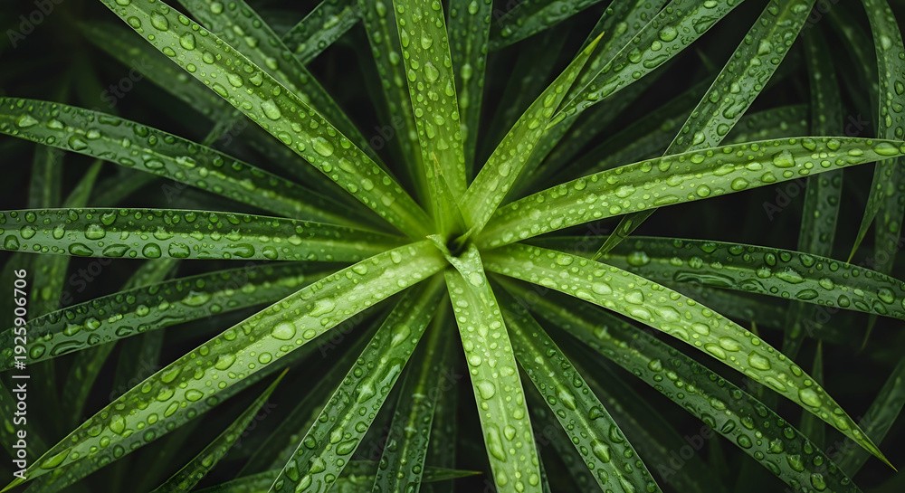Fototapeta premium Close up of a green succulent plant with dew drops on its leaves