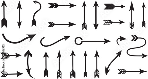 Collection of various arrow symbols and designs on white