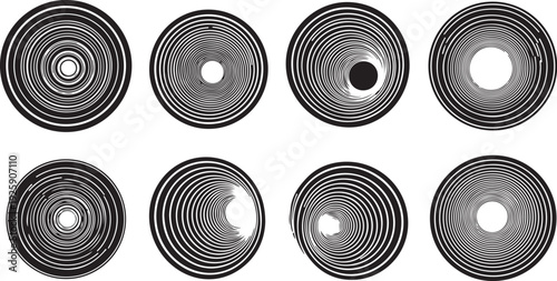 Black and white concentric circles with various patterns