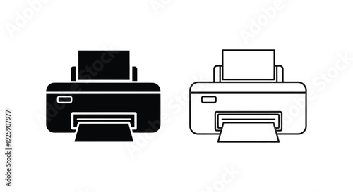 Two printer icons one filled one outlined on a white background