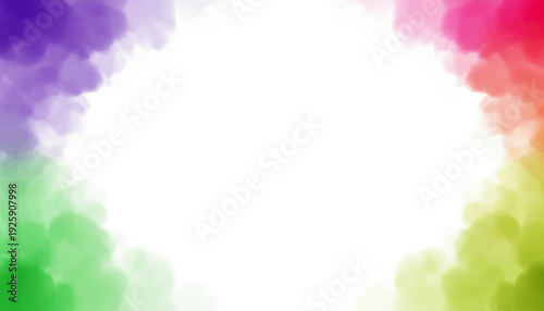 Colorful abstract background with rainbow powder explosion in purple, pink, green, and yellow hues, ideal for Holi Festival decoration or party design with a fun and happy theme