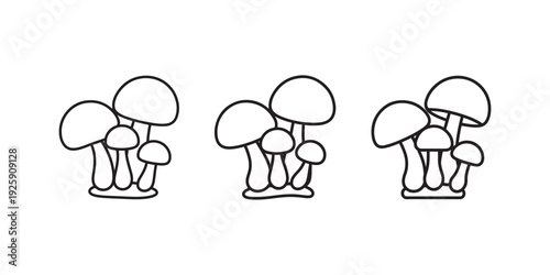 Mushroom icon. forest fungi set of linear style vector. group of various size mushrooms with cap and stem. natural healthy food.