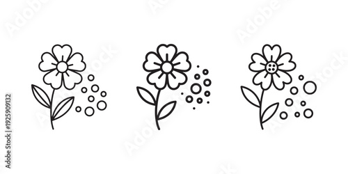 Flower icon with petals or pollen flying in air. spring blossom in linear style. simple floral vector for natural design element.
