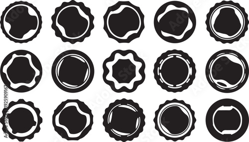 Collection of black and white bottle cap icons vector