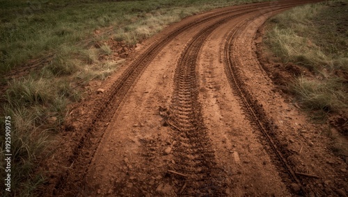 Wallpaper Mural Tire marks on dirt, sand, or mud; retro or grunge photo; vehicle on sandy off-road path; trail on grass or farm Torontodigital.ca