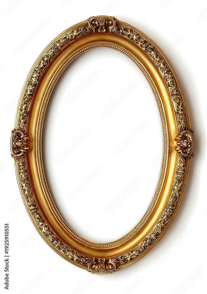 Fototapeta premium Ornate oval gilded picture frame with decorative flourishes