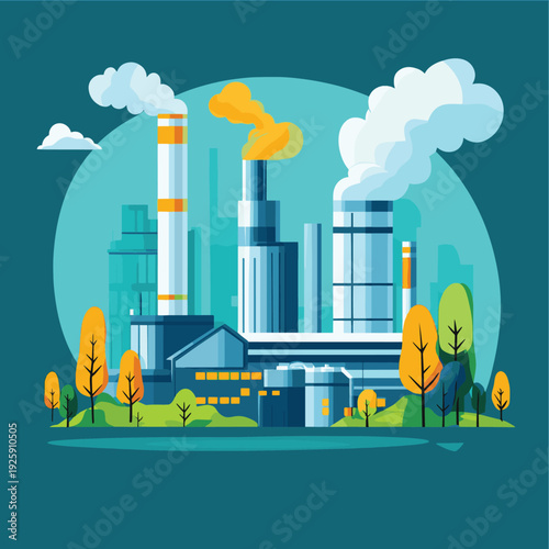 Modern Carbon Capture Facility Clean Energy Scene , vector style simple color