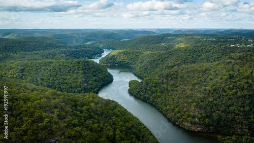 Aerial Drone View of Berowra Waters Surrounded by Lush Australian Bushland