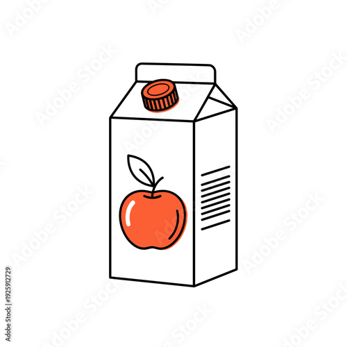 Apple juice carton package, fruit drink box, two color vector illustration