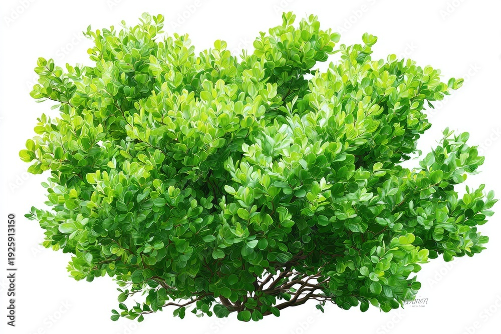 Obraz premium Lush, green, dense foliage of a rounded shrub, showcasing abundant leaves and branches