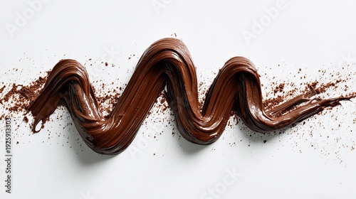 Smooth chocolate spread and cocoa powder swirl on white background, perfect for food and dessert decoration concepts