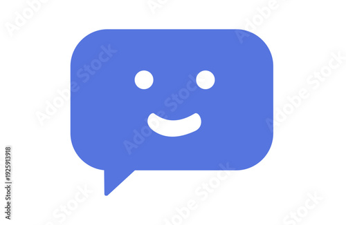Friendly chat icon with smiling face in blue speech bubble