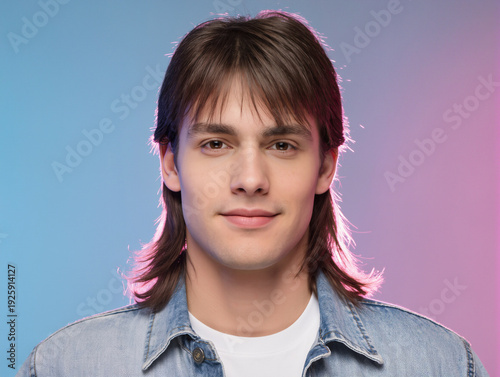 portrait of a young eighties man with mullet
