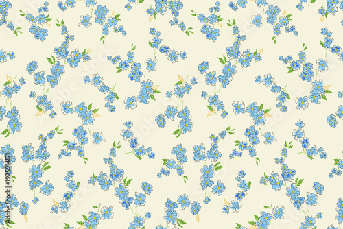 Watercolor Flowers Seamless Pattern Pattern on Light Background	
