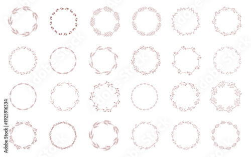 セピア色の手描きの植物フレームセット。