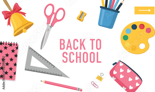 Colorful Back to School Vector Illustration with Educational Supplies, Stationery Items, Art Palette and Creative Learning Tools on White Background