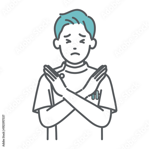 NGサインを出すケーシー白衣の男性看護師・医療従事者のイラスト（上半身）