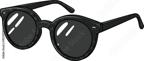 detailed vector illustration of sunglasses in a hand drawn style using various color fills to simulate outlines and internal shadows for a modern graphic look