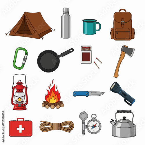 Camping and hiking equipment collection for outdoor adventures.
