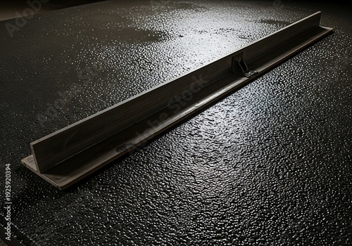 Steel u-shaped beam on a dark textured surface, illuminated by a spotlight