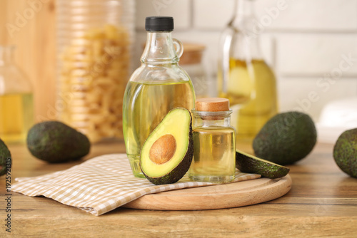 Bottles of fresh oil and bo...