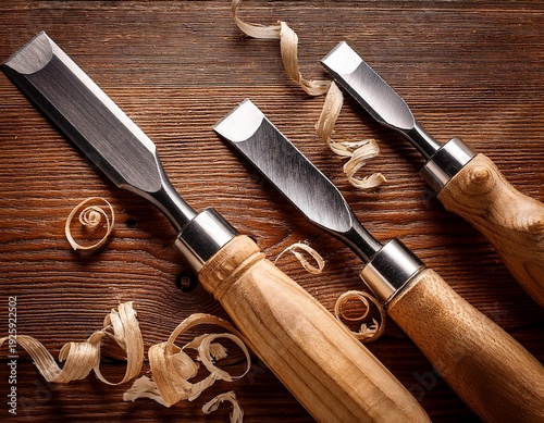 gouge wood chisel carpenter tool working wooden background