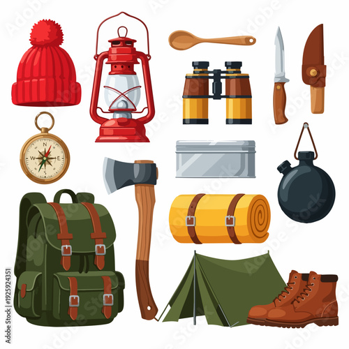 Camping and hiking equipment collection for outdoor adventures.