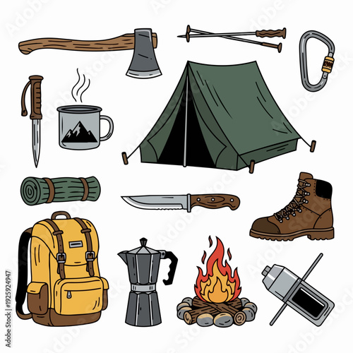Camping Gear Essentials Collection Outdoor Adventure Equipment.