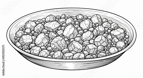 A bowl filled with various sized rocks and pebbles.