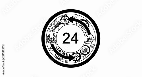 Circular emblem with gears and the number 24.