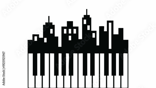 Cityscape Skyline Formed by Piano Keyboard Keys.