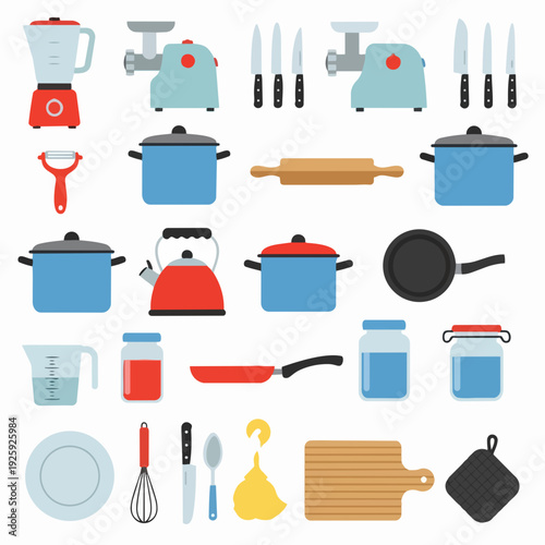 Collection of Kitchen Utensils and Appliances.