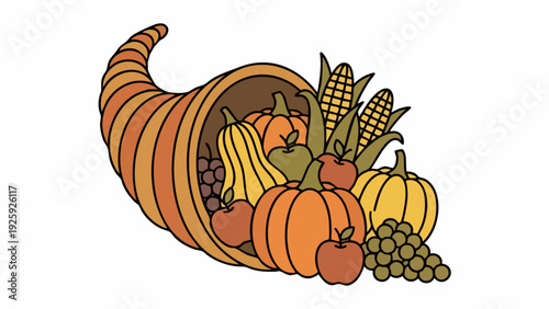 Cornucopia overflowing with autumn harvest bounty.