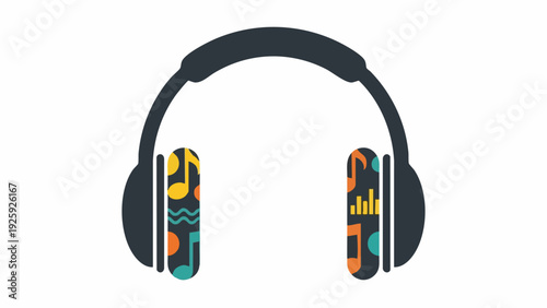 Creative Headphones with Musical Notes and Sound Waves.