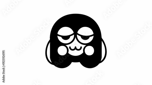 Cute Black Blob Character with Sleepy Eyes and Blushing Cheeks.